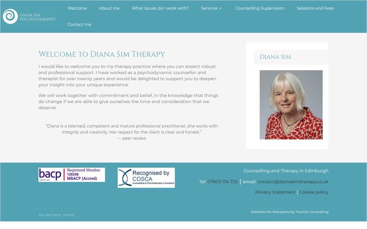 Screenshot of dianasimtherapy.co.uk
