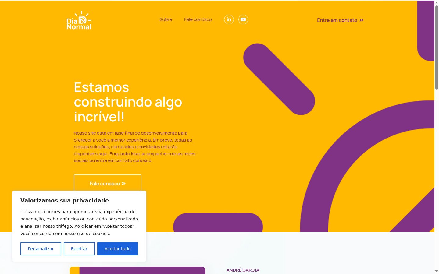 Captura de ecrã do banner de consentimento apresentado antes de qualquer interação