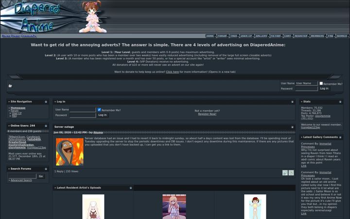 Kuvakaappaus sivustosta diaperedanime.com