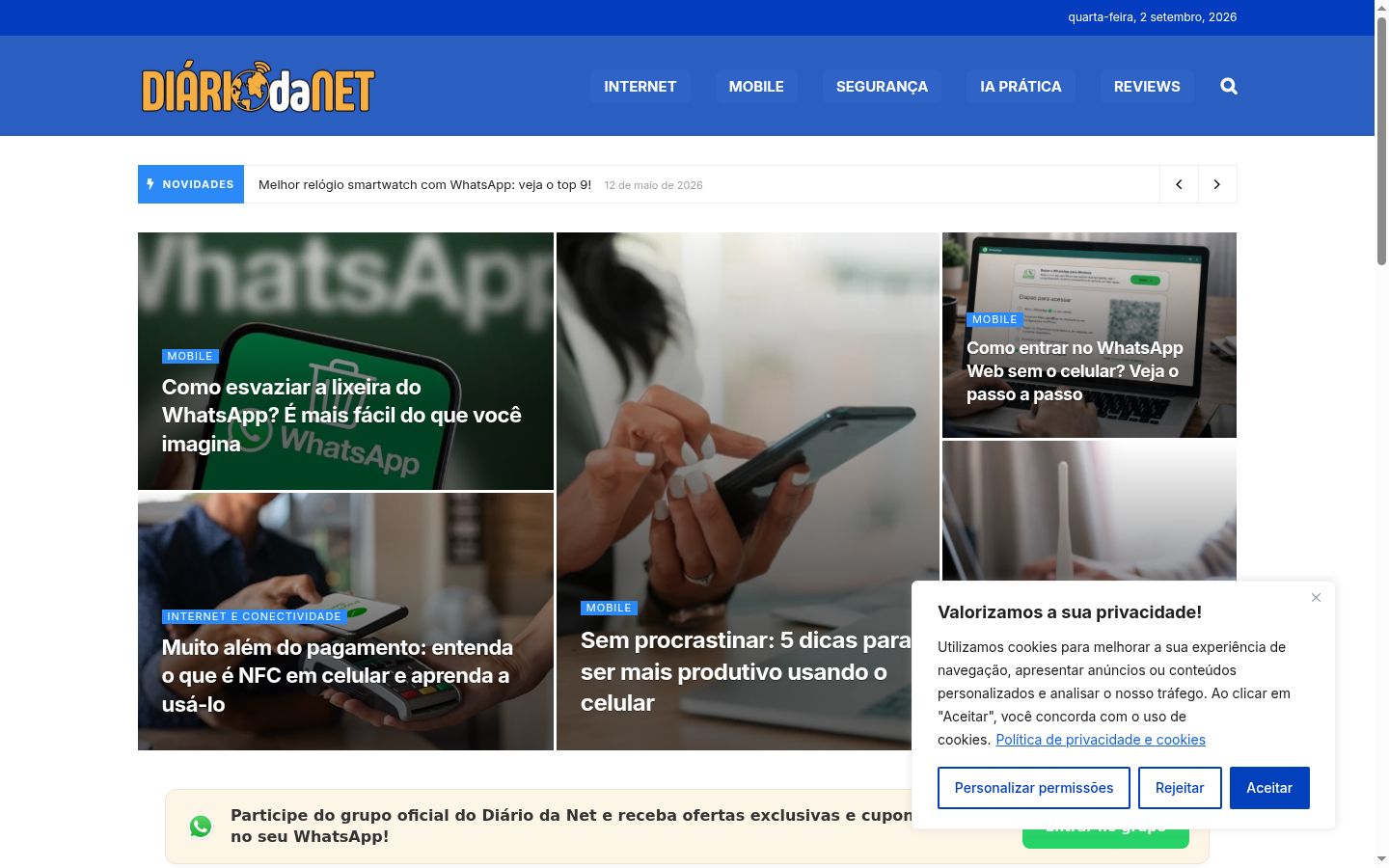 Captura de pantalla del banner de consentimiento mostrado antes de cualquier interacción