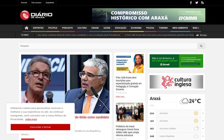 Ekraanipilt saidist diariodearaxa.com.br