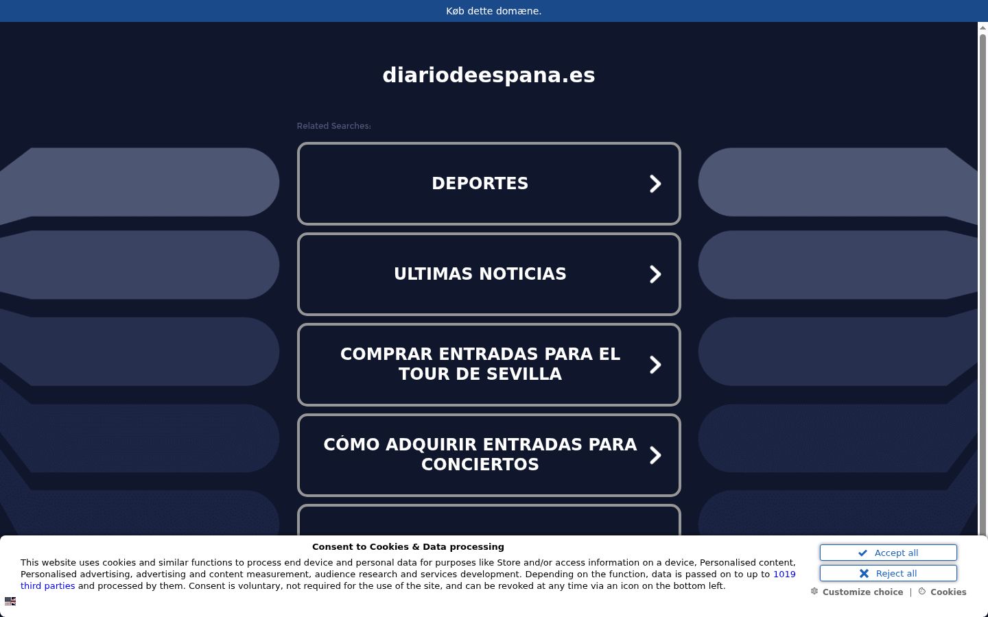 Captura de pantalla del banner de consentimiento mostrado antes de cualquier interacción