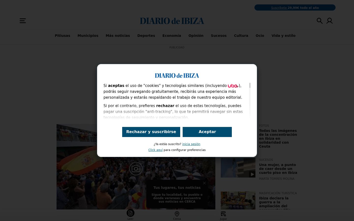 Képernyőkép a bármilyen interakció előtt megjelenő hozzájárulási bannerről