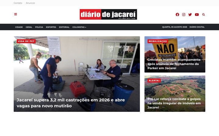 Ekraanipilt saidist diariodejacarei.com.br