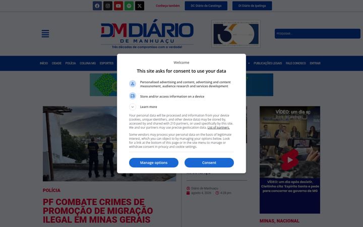 Ekraanipilt saidist diariodemanhuacu.com.br