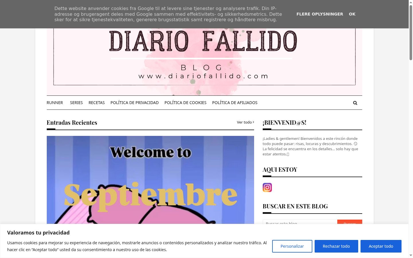 Capture d'écran de la bannière de consentement affichée avant toute interaction