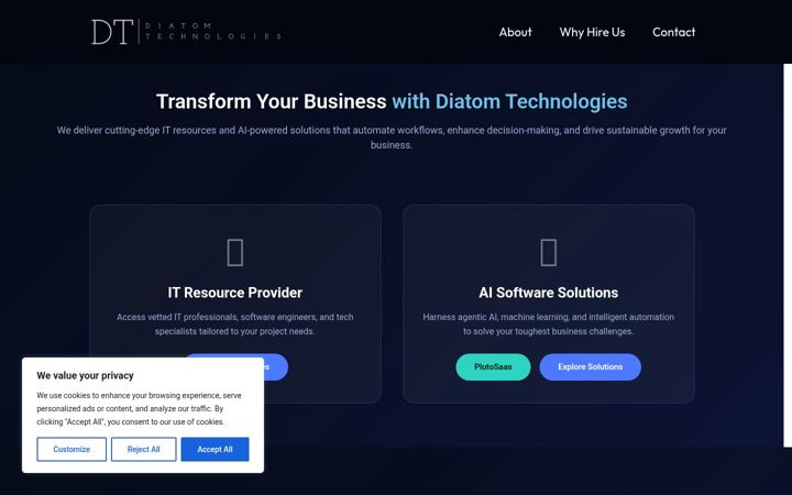 Skærmbillede af diatomtechnologies.ie