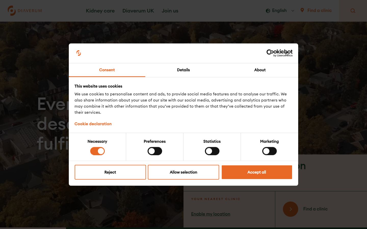 Screenshot del banner di consenso mostrato prima di qualsiasi interazione