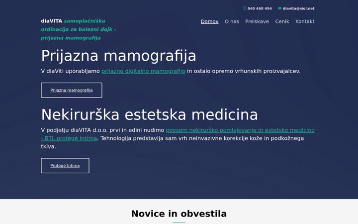 Snímek obrazovky diavita.si