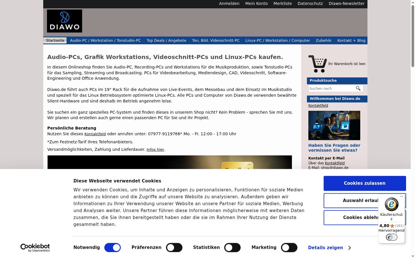 Captura de pantalla del banner de consentimiento mostrado antes de cualquier interacción
