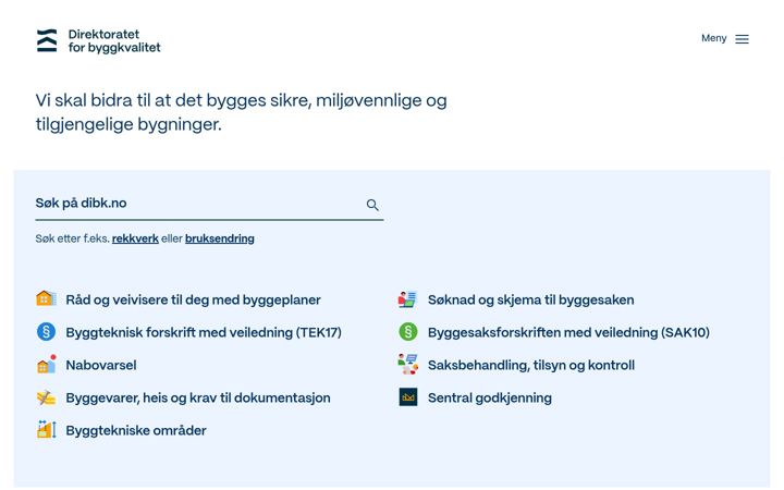 Screenshot of dibk.no