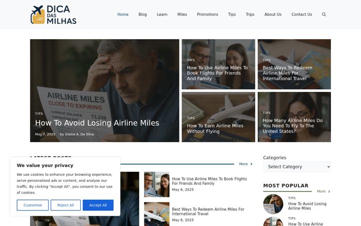 Screenshot of dicadasmilhas.com