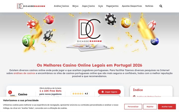 Captură de ecran a dicasdecasino.pt