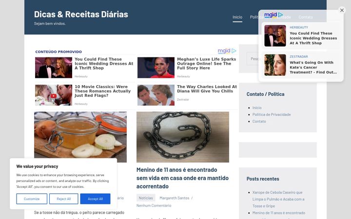 Captura de pantalla de dicasereceitasdiarias.com.br