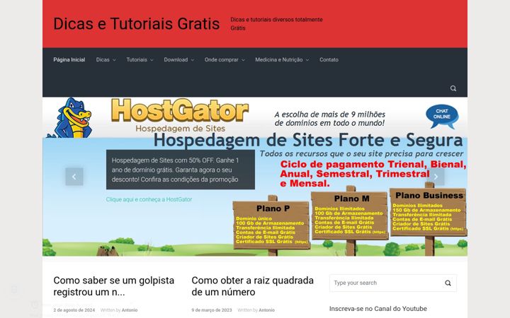 Captura de pantalla de dicasetutoriaisgratis.com.br