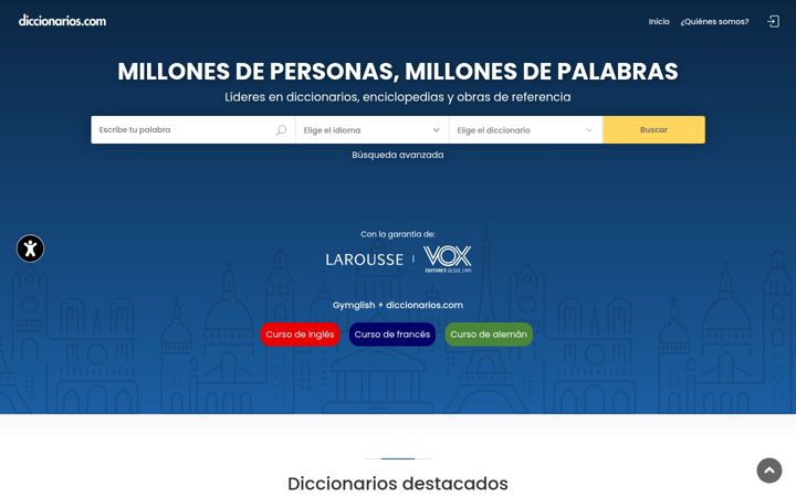 Screenshot of diccionarios.com