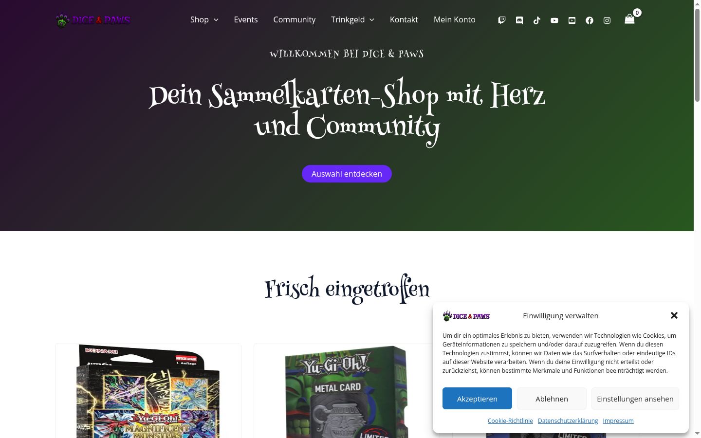 Screenshot des Einwilligungsbanners vor jeglicher Interaktion
