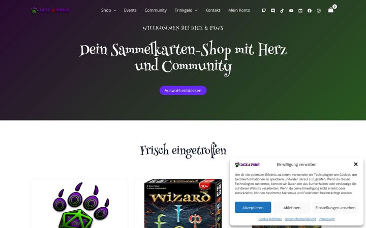 Screenshot von diceandpaws.de