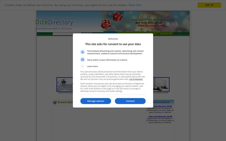 Screenshot of dicedirectory.com