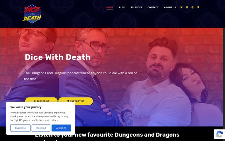 Screenshot of dicewithdeathpodcast.com