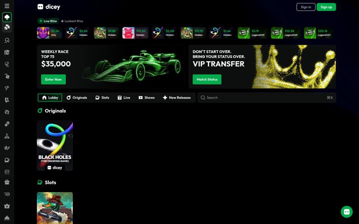 Screenshot di dicey.com