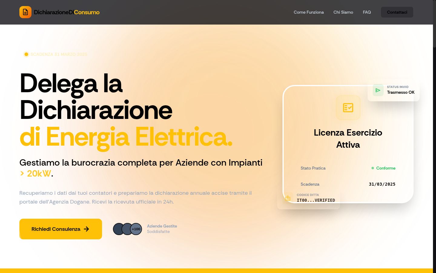 Screenshot del banner di consenso mostrato prima di qualsiasi interazione