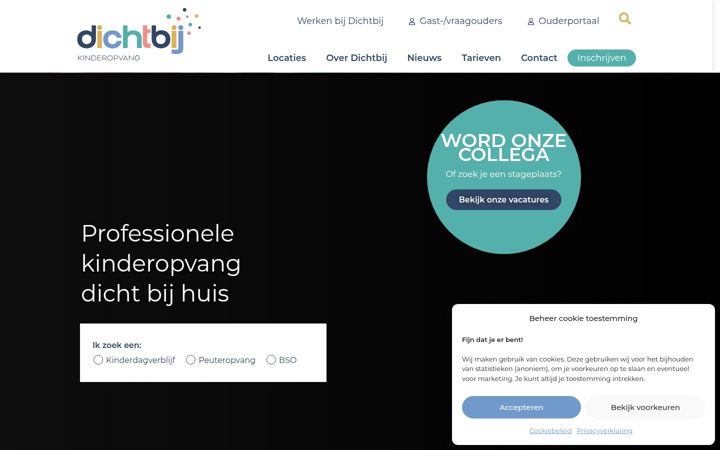 Screenshot of dichtbijkinderopvang.nl