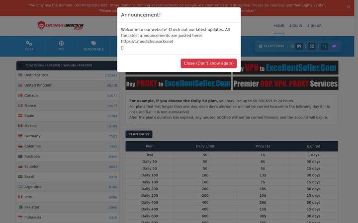 Screenshot of dichvusocks.net