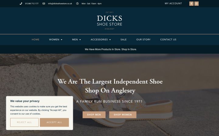 Screenshot of dicksshoestore.co.uk