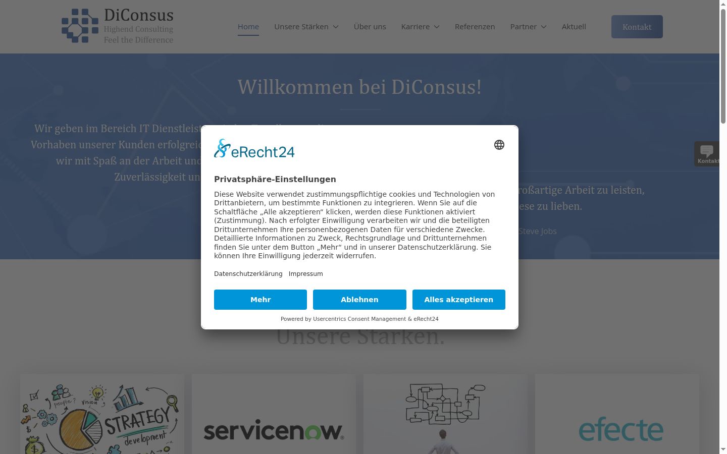 Screenshot of the consent banner shown before any interaction
