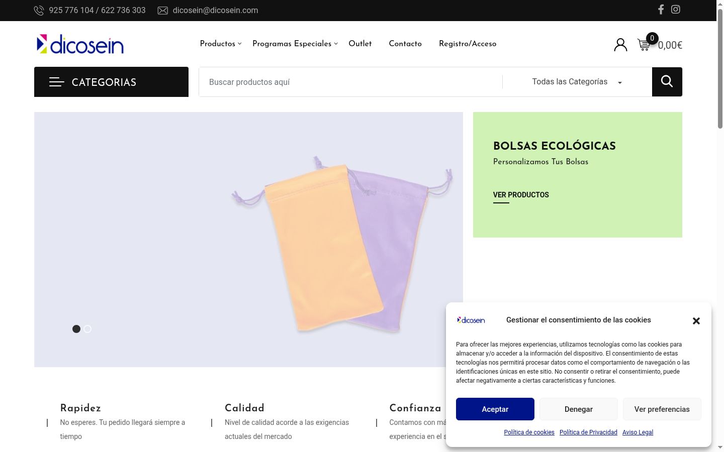 Captura de ecrã do banner de consentimento apresentado antes de qualquer interação