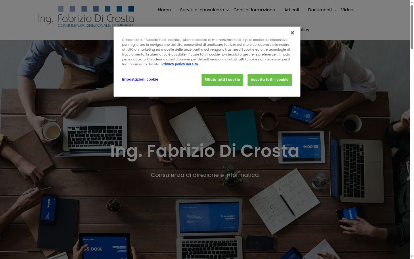 Screenshot del banner di consenso mostrato prima di qualsiasi interazione