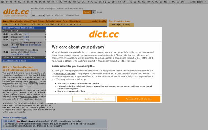 Screenshot di dict.cc