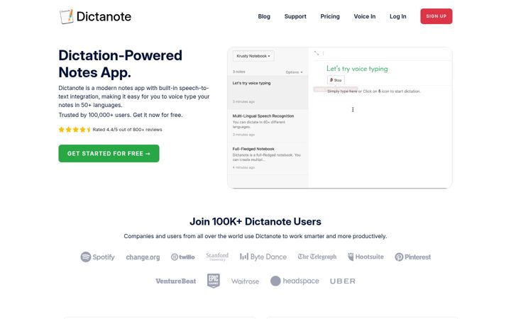 Screenshot of dictanote.co
