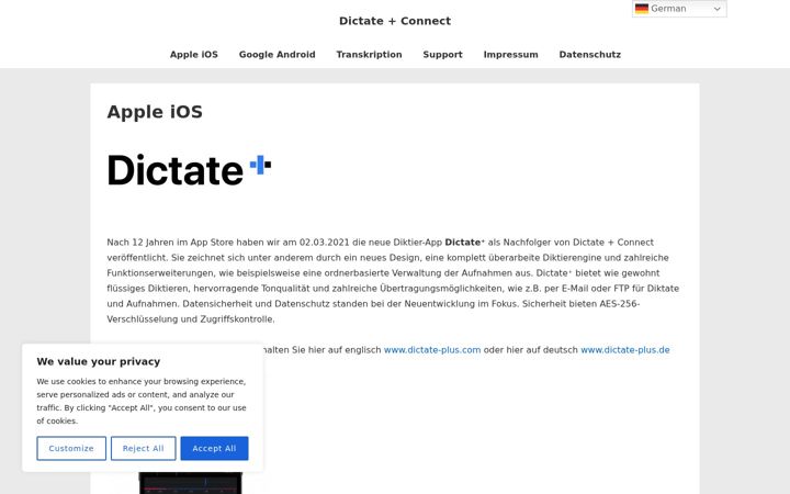 Screenshot of dictate-connect.com