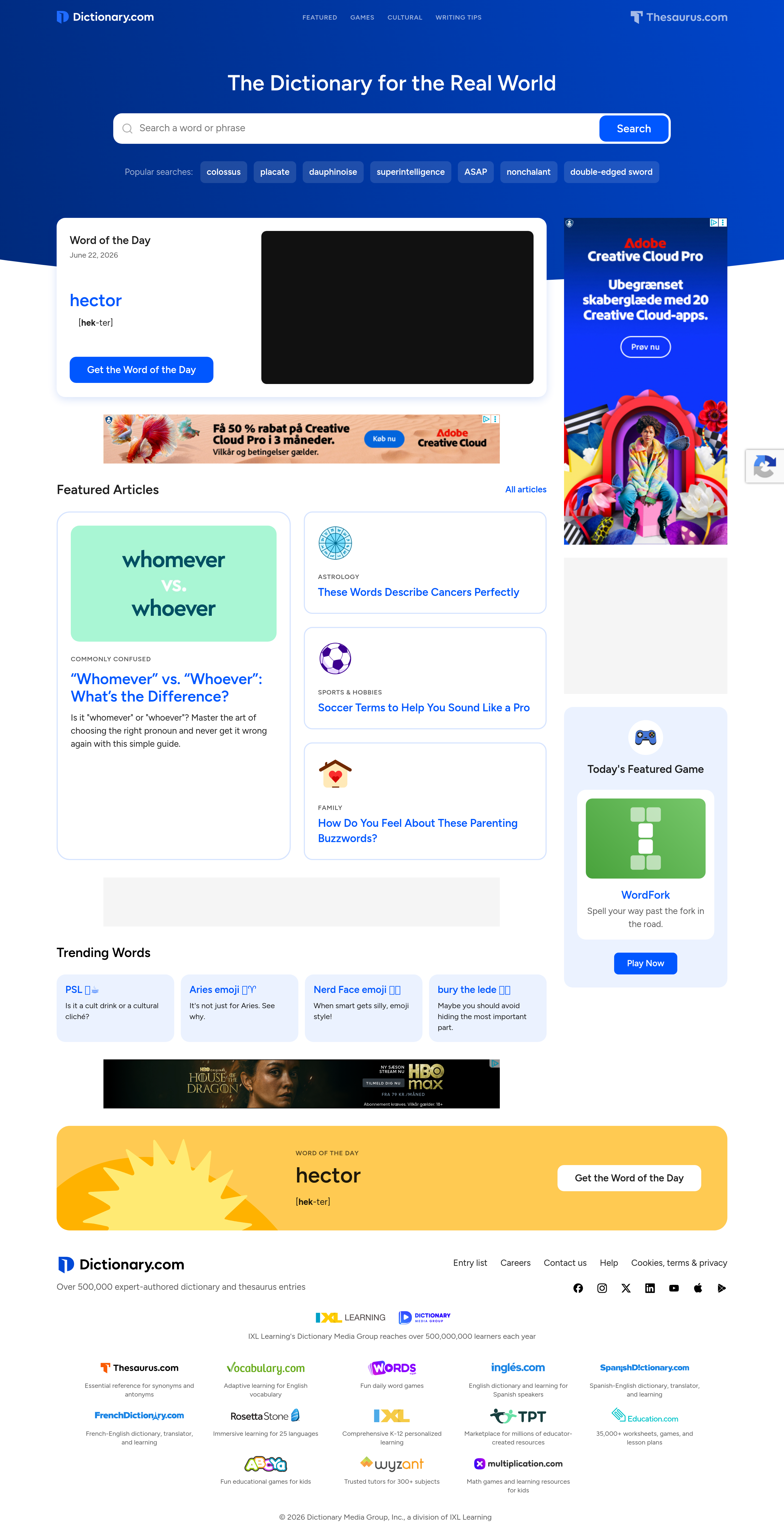 Screenshot of dictionary.com