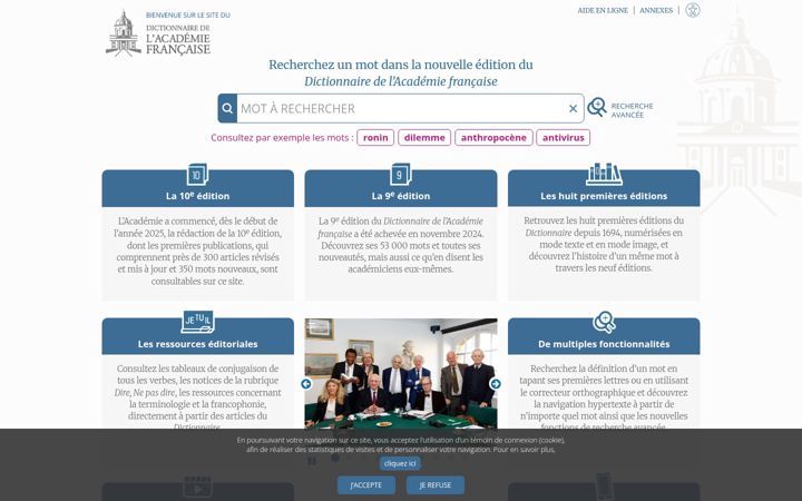 Screenshot of dictionnaire-academie.fr
