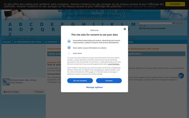 Screenshot of dictionnaire-reve.com