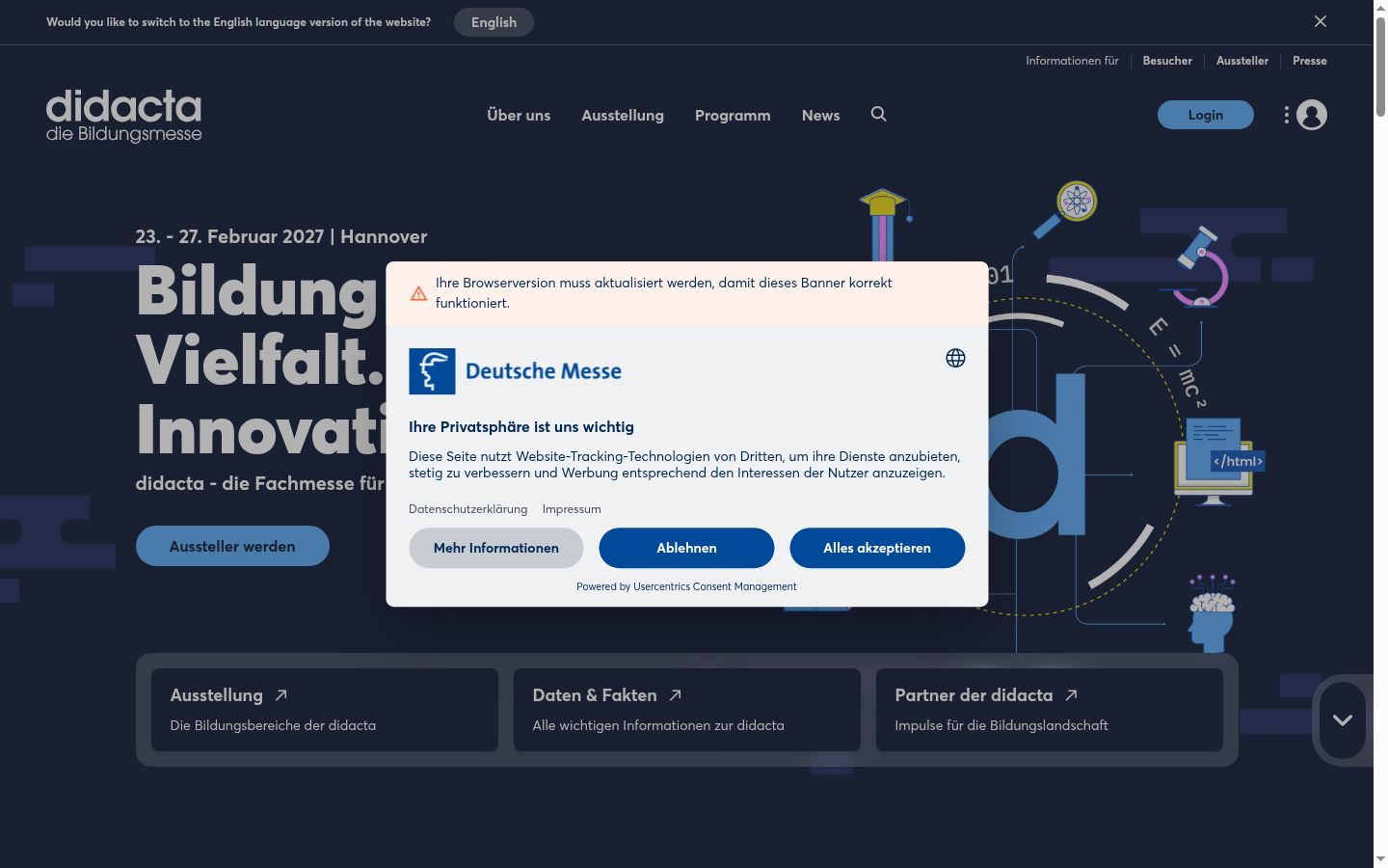 Screenshot del banner di consenso mostrato prima di qualsiasi interazione