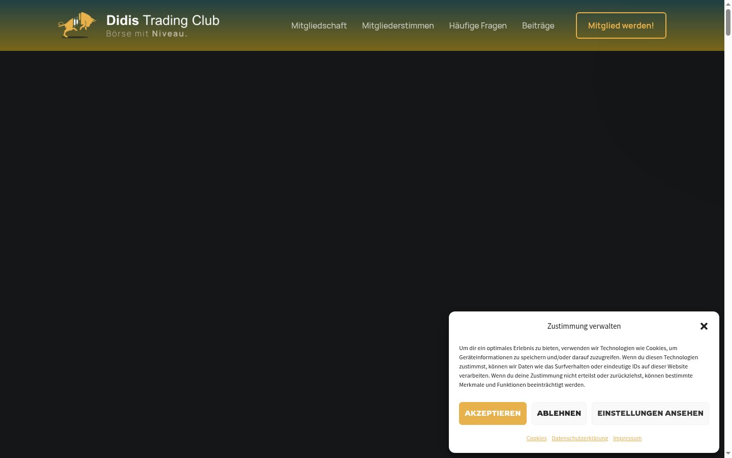 Screenshot del banner di consenso mostrato prima di qualsiasi interazione