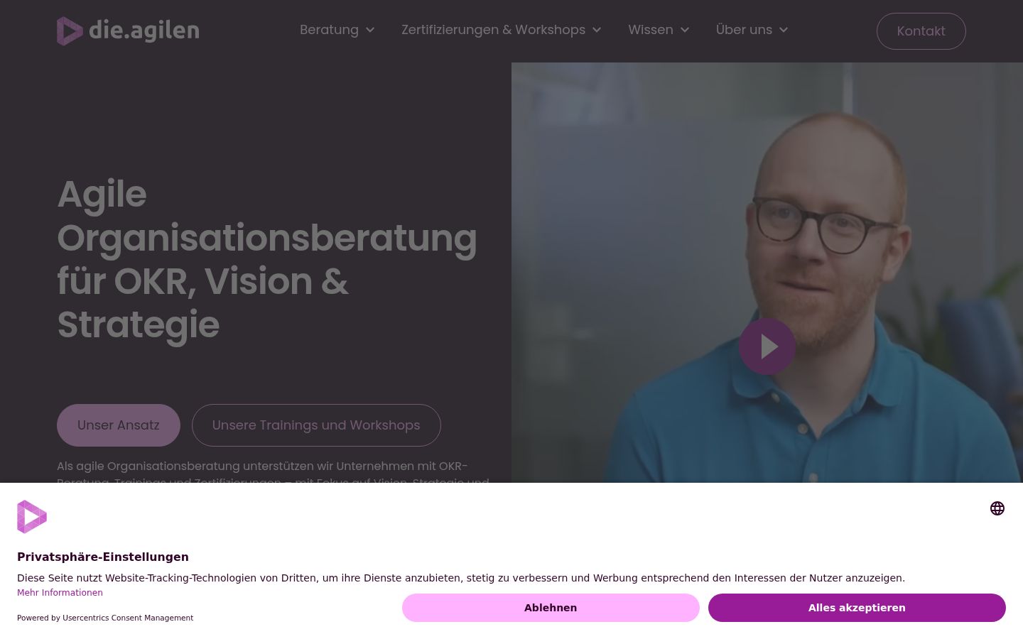 Screenshot des Einwilligungsbanners vor jeglicher Interaktion