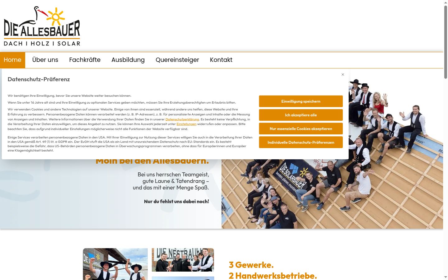 Screenshot des Einwilligungsbanners vor jeglicher Interaktion