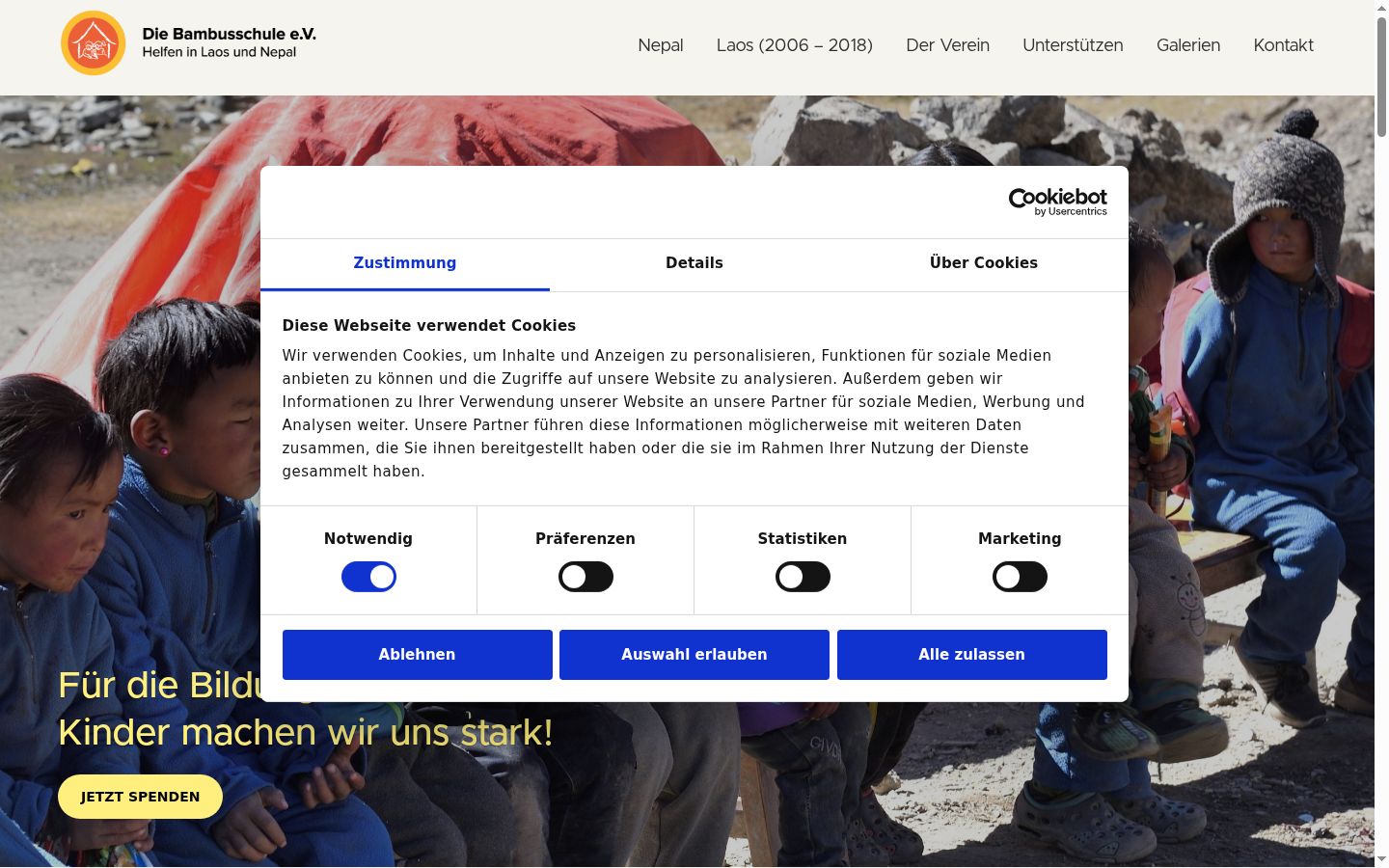 Screenshot del banner di consenso mostrato prima di qualsiasi interazione