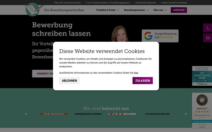 Snímek obrazovky die-bewerbungsschreiber.de