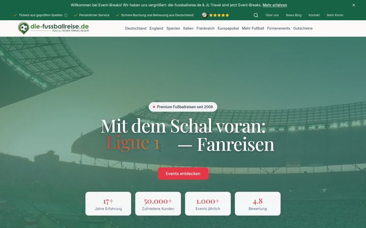 Screenshot of die-fussballreise.de