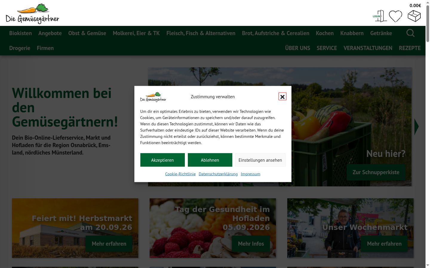 Képernyőkép a bármilyen interakció előtt megjelenő hozzájárulási bannerről