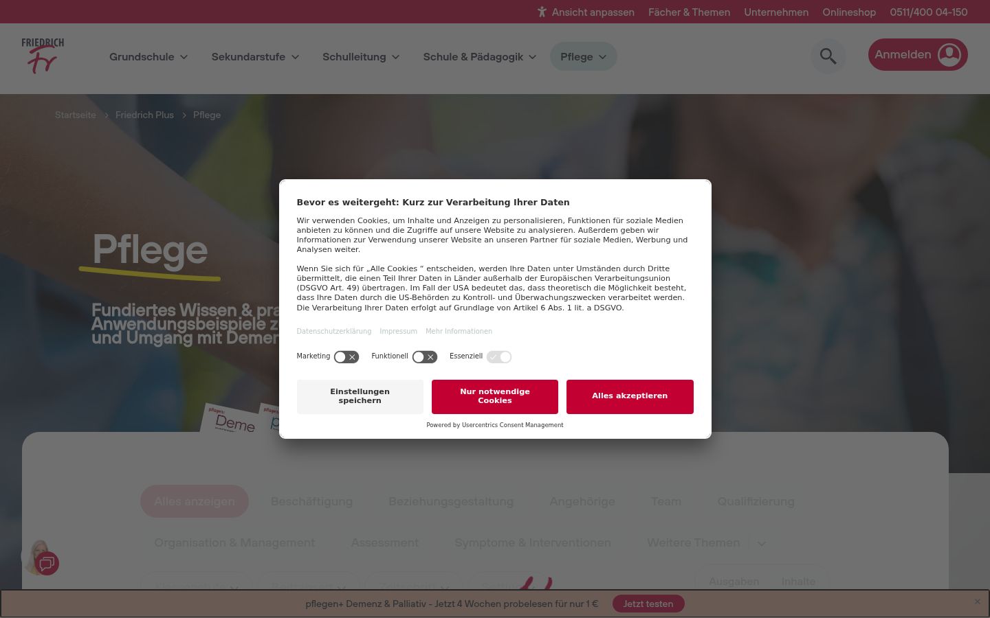 Capture d'écran de la bannière de consentement affichée avant toute interaction