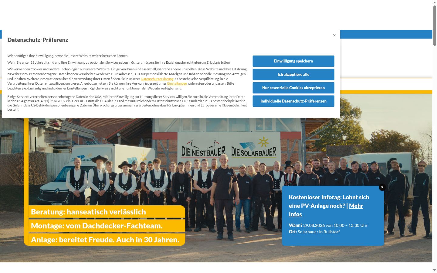Screenshot des Einwilligungsbanners vor jeglicher Interaktion