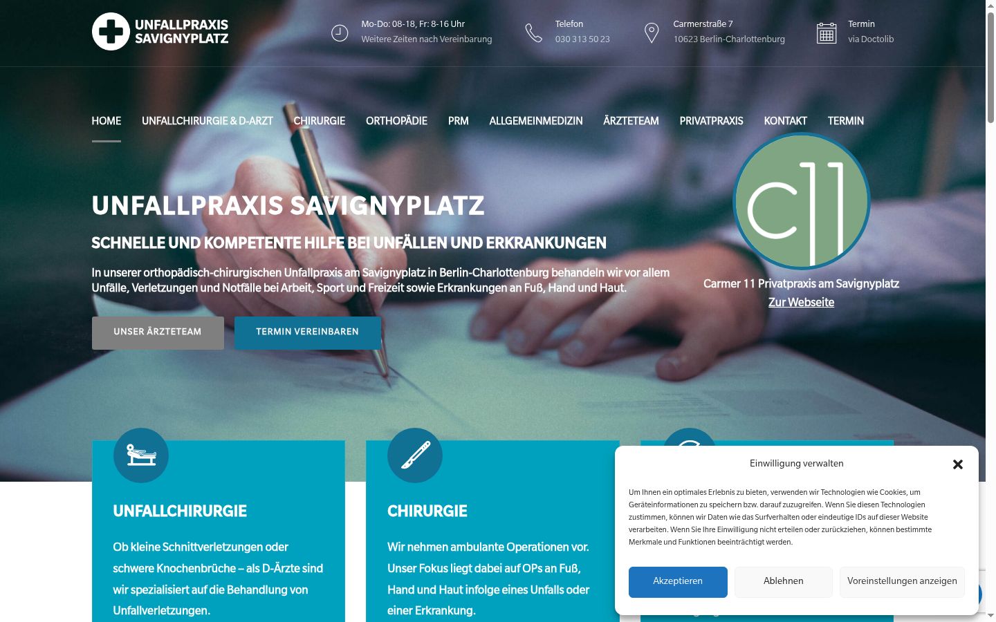 Screenshot des Einwilligungsbanners vor jeglicher Interaktion