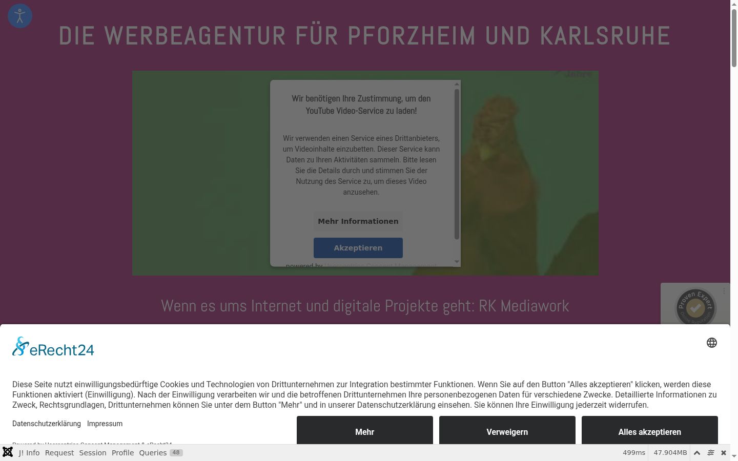 Screenshot des Einwilligungsbanners vor jeglicher Interaktion